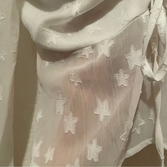 Renvy White Crop Blouse Boho Bohemian Star Details Size Small - Picture 6 of 11